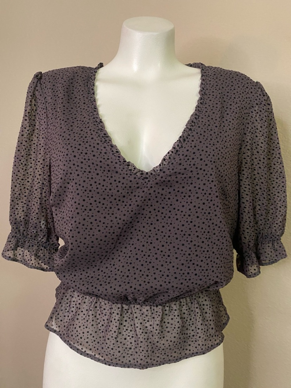 Topshop Sheer Black Polka Dot romantic Peplum Blouse 8 🖤